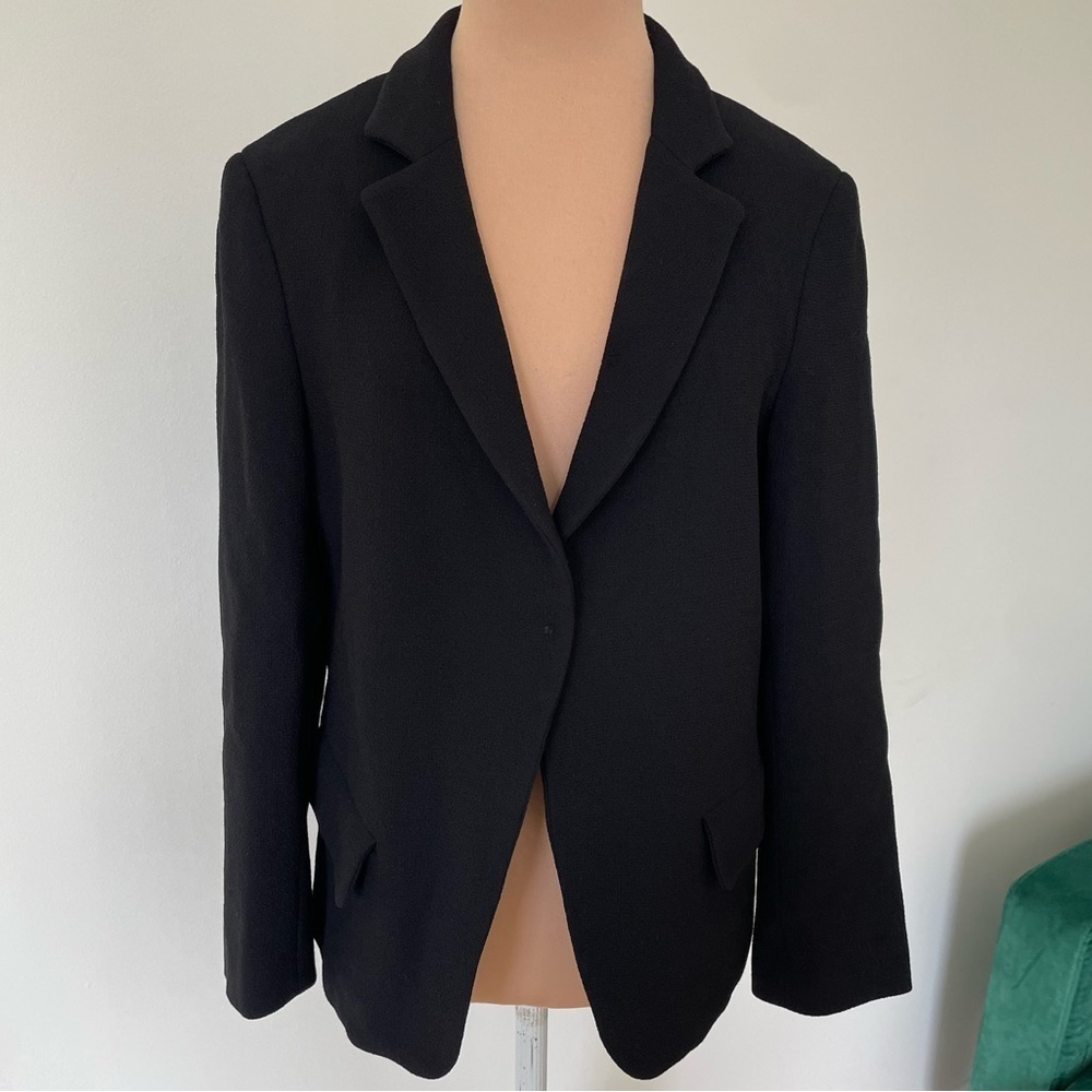 L’Autre Chose Black Virgin Wool Single Snap Button Blazer Jacket EUC Size 44/L